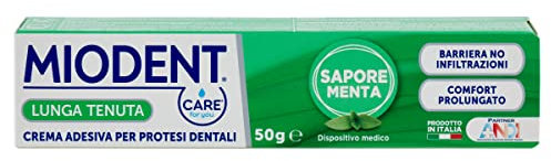 CARE for you MIODENT Crema Adesiva per Protesi Dentali – Crema per dentiere a Lunga Tenuta, Barriera Anti-Infiltrazioni, Comfort Prolungato, Sapore Menta, 50 g