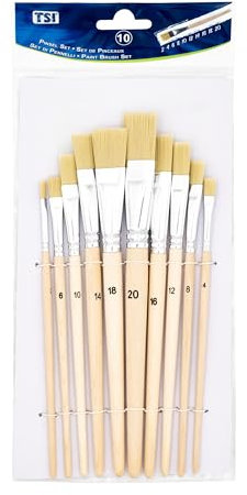 TSI Set di pennelli a setole 10 pezzi (misure 2,4,6,8,10,12,14,16,18 e 20), fusto naturale n. 49032