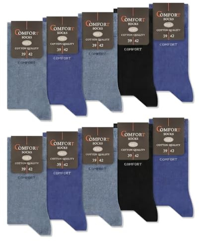 Chaussettes Coton Confort Homme Femme (10 Pairs) sans Elastique et Couture (43-46 Bleu Marine Noir)