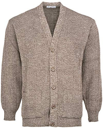 Mens Knitted Cardigan Classic Style Cardigans V Neck Button Jumper Plain Coloured (Large, Taupe)