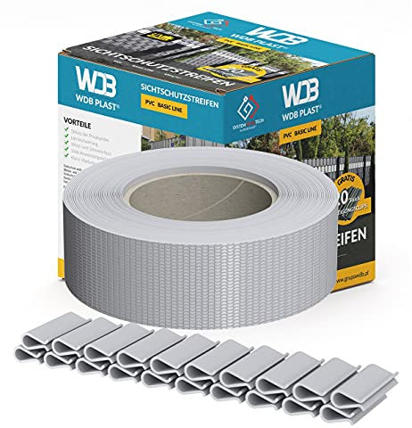 WDB Basic Line - Strisce frangivista in PVC per doppia asta, frangivista per recinzione da giardino, a doppia asta, 47,5 mm x 35 m + 20 clip di fissaggio