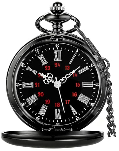 Tiong Klassische Glatte Stahl-Taschenuhr, Quarz, römische Ziffern, Herren und Damen, Taschenuhr mit 35,6 cm Kette Geschenk