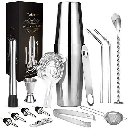 Set Cocktail 15 Pezzi, Shaker in Acciaio Inox, Strumenti Bar, 750 Ml, Barman Professionale, per Casa E Party