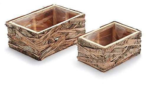 NaDeco Pflanzenschale aus Birkenrinde, rechteckig, im Set mit 2 Stück Pflanzschale Birke Pflanzschale aus Birkenrinde Pflanztopf Birke Holzstamm zum Bepflanzen Pflanztopf in Natur