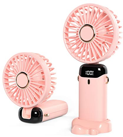 JANREAY Mini ventilatore a mano, ventilatore da scrivania USB, piccolo ventilatore da tavolo con 5 velocità e batteria USB da 3000 mAh, ventilatore elettrico pieghevole per viaggi, ufficio, casa