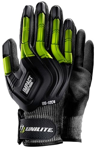 Uni-Lite UG-I2C4-L | Size L (9) Large | Heavy Duty Cut-D Impact Safety Work Gloves | High Cut A4 Resistance | Full Dorsal Impact Protection, Black & Yellow
