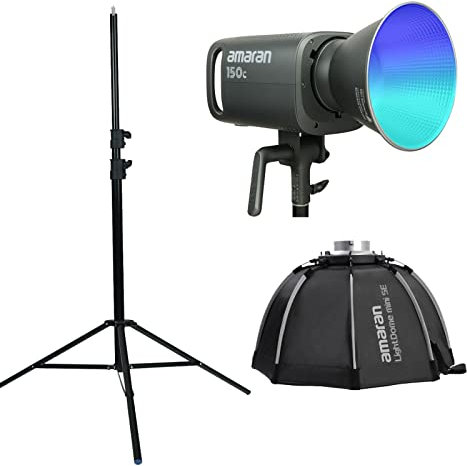 Aputure Amaran 150C + Light Dome Mini SE Softbox with Light Stand Kit, 150W Bi-Color 2500K to 7500K RGBWW Full Color LED Video Light Bowens Mount Continuous Light