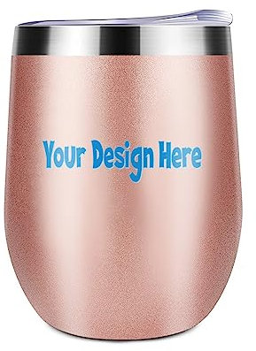 Miujonvy Weinglas Tumbler mit Deckel Bilder hinzufügen/Text Doppelwand Vakuum Edelstahl Reisebecher für Kaffee Golden