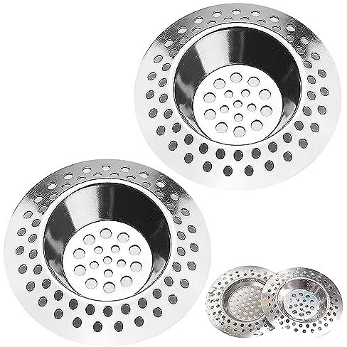 Tomario Stainless Steel Kitchen Sink Strainer Plug, Standard Strainer Drain Protector Hair/Food Catcher for Bathroom, Kitchen, Shower (External Diameter 7cm, Inner Diameter 3.3cm, Pack of 2)
