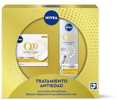 NIVEA Pack Rutina Antiedad Q10 Antiarrugas Power 4 semanas, set de cremas reafirmantes, caja de regalo con crema de día con FP15 (1 x 50 ml) y sérum tratamiento concentrado (1 x 15 ml)