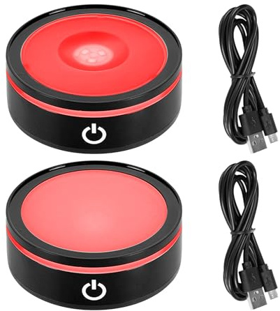 luolety 2-teiliges LED-Lichtsockel-Set, mehrfarbige Schwarze LED-Show-Ständer-Display-Platte, Lichtsockel für 3D-Kristallglas-Kunstsammlungen, Figurinenschmuck-Display-Ständer mit Berührungsschalter