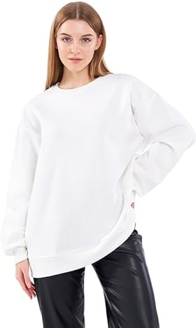 COMEOR Sweatshirt Damen Bequemer Oversize Pullover aus Baumwolle, Langarmshirt als Basic Pulli ohne Kapuze Regular Fit