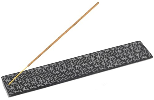 Speckstein Räucherstäbchenhalter mit Ornamenten, Blume des Lebens | Handgearbeitet, einzigartiges Design, Naturprodukt, für Räucherstäbchen geeignet, einfache Handhabung
