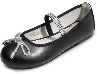 DREAM PAIRS Zapatos De Vestir para Niñas Bailarinas De Flores Sin Cordones para Fiestas, Bodas, Actuaciones, Graduaciones Y Bailes De Fin De Curso,Size 35,Negro,SDFL2409K
