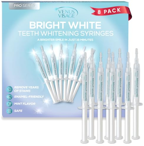 Venus Visage Teeth Whitening Gel Syringes (8 Pack) - Teeth Whitening Kit Refill for Trays - No Sensitivity - Visible Results (3 ml/0.10 fl oz Each)