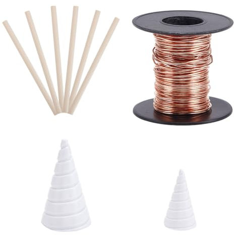 FINGERINSPIRE Electroculture - Kit de alambre de cobre para jardinería con alambre de cobre de calibre 20/0,8 mm, 2 plantillas de bobina de plástico, 6 antenas de palo de madera para plantas de jardín