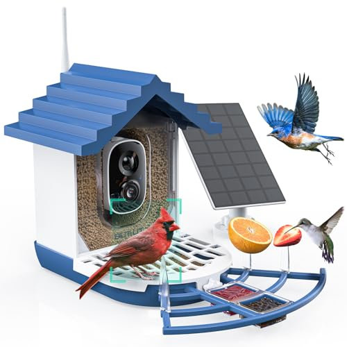 BuTrut 2K Smart Bird Feeders with Camera Solar Powered, Instant Bird Identify Notification, Live View, Squirrel Proof, Auto Capture and Record Videos, for Family and Bird Lovers