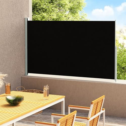 Tidyard Auvent latéral rétractable de Patio 220x300 cm Noir Protection de l'intimité et Vent, Paravent Store latéral, Abri Solaire Extensible Brise Vue pour Extérieur, Balcon, Terrasse