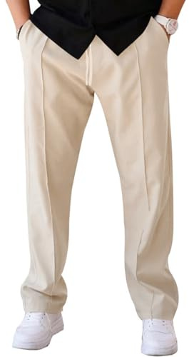 Pantalon Homme Léger Taille Élastique avec Cordon - Coupe Droite Bas Ouvert avec Poches - pour Travail, Sport, Décontracté, Abricot XXL