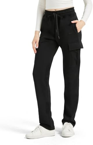 Zylioo Pantalones deportivos para mujer, extra largos, con bolsillos, para correr, gimnasio, uso diario, Negro-cargo, M Extra alto
