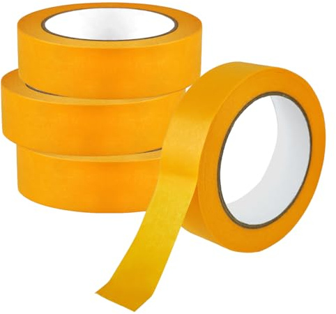 MSLHUB Goldband Lot de 4 rouleaux de ruban adhésif de masquage pour peintre, 30 mm x 50 m, résistant aux UV, 30 mm doré, pour bords de couleur nets