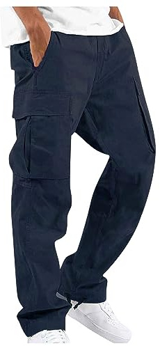 TOFOTL Tuta Palestra Felpati Viaggi Tattici da Pantaloni Montagna Uomo da Lavoro Impermeabili Jogger Pantalone Tuta Eleganti a Colore Tinta Unita Pantaloni Jeans Uomo 09-Blu Marino XL