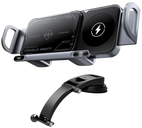 Caricatore per auto per telefono, accessorio per telefono, caricabatterie da auto wireless, dispositivo di ricarica rapida con doppia bobina, supporto da cruscotto per smartphone e camion