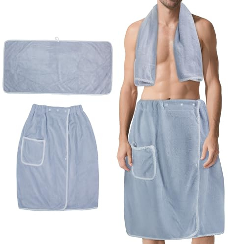 BABYSHEEP Men's Towel Wrap Bathrobe, Soft Adjustable Bath Wrap for Shower, Sauna Towels, Men Wrap Robes Microfiber Bath Towel (Grey)