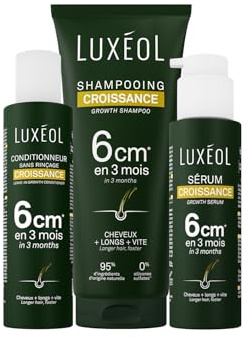LUXEOL - Protocole Croissance - Pousse De 6 cm En 3 Mois* - Des Cheveux Plus Longs Plus Vite - Shampooing (200 ml) + Conditionneur (150 ml) + Sérum (100 ml) - Fabriqué En France - 200 ml