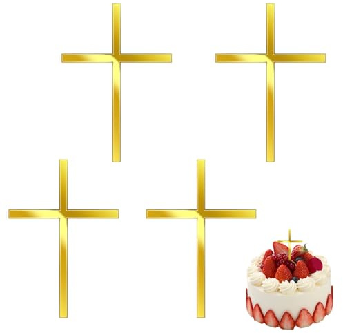 4 Stück Kreuz Tortendeko Taufe,Tortendeko Taufe Junge,Cake Topper Kommunion,Gold Acryl Torte Deko,Kuchen Firmung Deko,Gold Kuchendeko Mädchen Tauftorte,Goldene Kreuze für Hochzeit Geburtstag Party