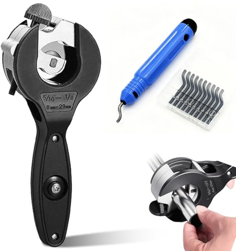 Coupe-tubes à cliquet pour acier inoxydable et cuivre (8-29 mm), machine à couper les tubes en acier inoxydable et plastique, kit de coupe-tubes avec 3 disques de coupe de rechange