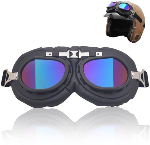 FOSDICK Occhiali Moto Retro Antivento Antisabbia Occhiali da Moto Moda Punk Occhiali Motocross Uomo Donna per Mezzo Casco per Sport all'Aria Aperta Aviatore Corsa Racer ATV (Nero + Colorato Lenti)