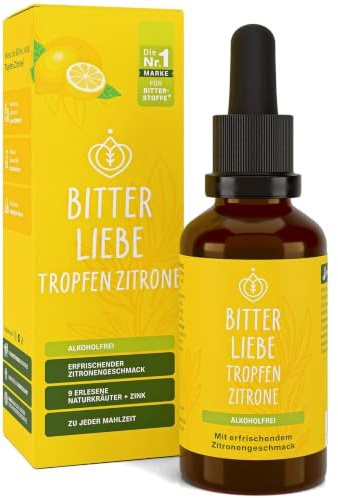 BitterLiebe - Gotas amargas de limón sin alcohol 100 ml - Gotas amargas con zinc y sabor a limón - según Hildegard von Bingen - vegano y sin alcohol - fabricado en Alemania