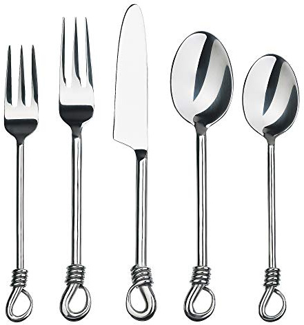 Gourmet Settings 20-Piece Silverware Twist Collection Polished Stainless Steel Flatware Sets, Silver