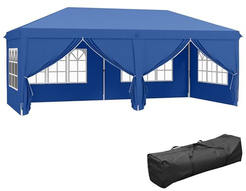 Outsunny 6m x 3m Garden Heavy Duty Water Resistant Pop Up Gazebo Marquee Party Tent Wedding Canopy Awning (Blue) With free Storage Bag