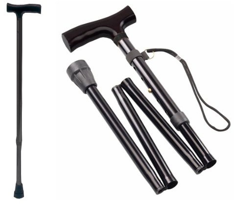 TIGA-MED Gehstock Krückstock Spazierstock | leichtes Aluminium | höhenverstellbar | faltbar | schwarz | bis 100kg | Wanderstock Gehhilfe Gehstöcke Krücken Krückstöcke