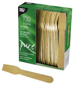 Papstar 10 x 100 Eislöffel, Holz Pure 9,4 cm