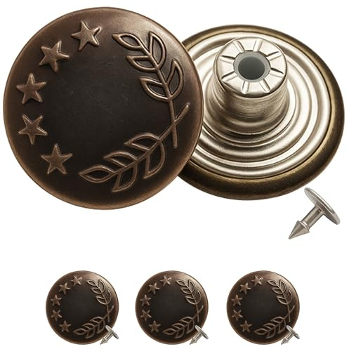 Trimming Shop 8 x Jeans Stud Buttons 17mm Wide Gunmetal Colour with 5 Stars, Replacement for Missing Buttons on Clothes, DIY Crafts