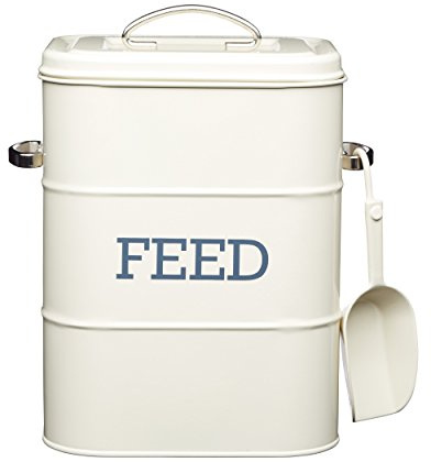 KitchenCraft Living Nostalgia Pet Food Storage Tin with Metal Scoop, Dog Food Bin, Dry Animal Feed Biscuit Metal Container for Bird, Cat, Rabbit, Guinea Pigs, Antique Cream