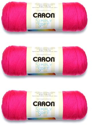 Caron Simply Soft Solids Yarn, 6oz, Gauge 4 Medium, 100% acrylic - Neon Pink - Machine Wash & Dry