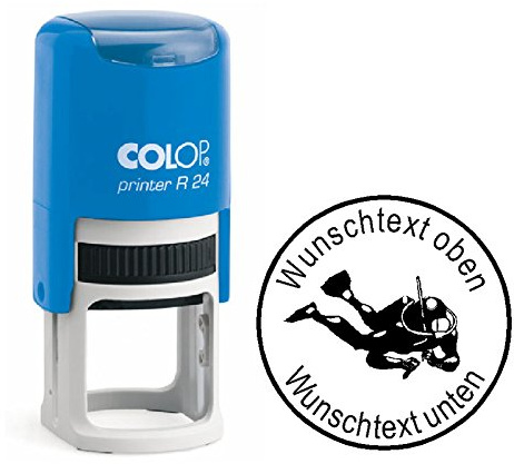 Stempel TAUCHER 07 - mit Motiv, persönlichem Namen & Tauchspruch - Durchmesser ca. Ø 24 mm