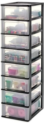 Iris Ohyama Cassettiera in Plastica, Portaoggetti, 8 Cassetti Medi, Nero, Apertura Facile, Formato A4, A5 e A6, Organizzatore, Per Ufficio, Scuola, Cartoleria, Senza BPA, Contenitore, OCH-2008