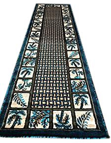 Palm Tree Modern Runner Area Rug Tropical Turquoise Design 728 (2 Feet X 7 Feet)