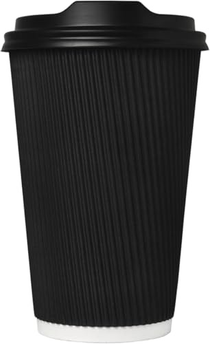 We Can Source It Ltd – Paper Ripple Cups 8oz with Black Lids – Leak Proof Hot Drink Cups – 3 Ply Insulated Design – Ideal for Home, Travel, Office, Parties, Easy to Use - Pack of 200