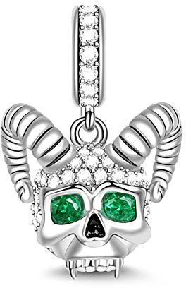 Gnoce Charm Pendentif de Crâne en Argent Sterling 925 Je T'aime Jusqu'à la Mort Charm Perle de Tête de Mort Compatible avec Bracelets et Colliers Cadeau pour Femme Homme