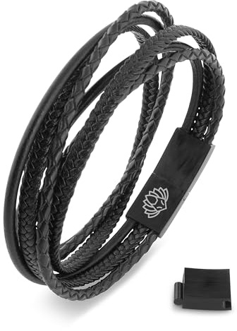 Akitsune Ambush - Bracciale in pelle sintetica, chiusura magnetica in acciaio inossidabile, bracciale avvolgente per uomini e donne, incluso bellissimo portagioie, One Size, Similpelle Acciaio