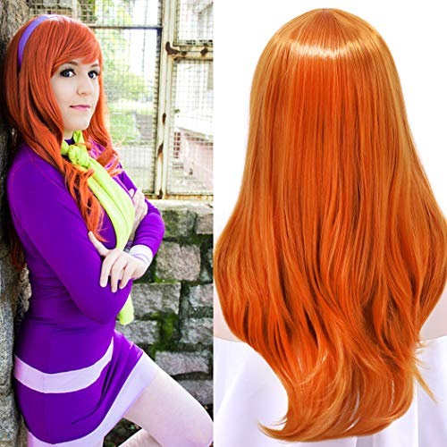 TANTAKO Lange Orange Perücke für Frauen Gerade Synthetische Halloween Kostüm Cosplay Damen Perücke (301 Orange)