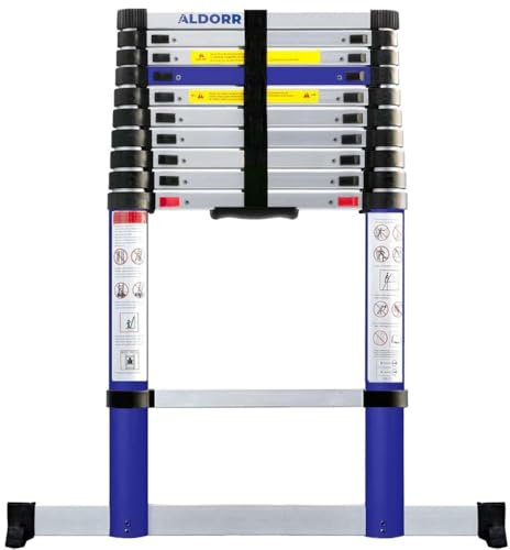 ALDORR 3,20M Teleskopleiter aus hochwertigem Aluminium - Mehrzweckleiter - Belastbarkeit bis zu 150kg - Soft-Close-System - Sicher und zuverlässig (EN131)