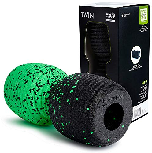 BLACKROLL® TWIN fascia roller - incl. incavo per alleggerire la colonna vertebrale - originale rullo da massaggio per l'allenamento della fascia con durezza media - in nero/verde