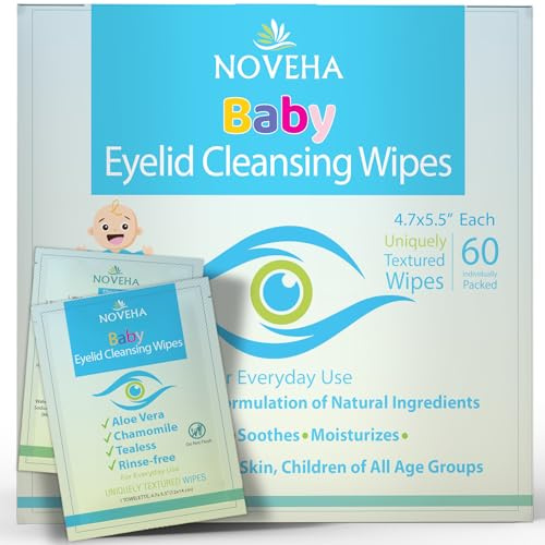 NOVEHA Sensitive & Hypoallergenic Baby Eyelid & Lash Wipes | Gentle Daily Cleansing Wipes for Lids, Lashes & Delicate Skin | Pre-Moistened Tear-Free Wipes for Infants & Toddlers | Pack of 60
